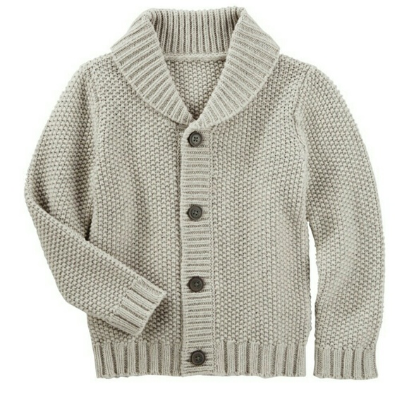 OshKosh BGosh Little Girls Oatmeal Grey Pink Polka-Dot Knit Cardigan Button Sweater